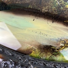 Antique Oval Wood Frame Reverse Painting Convex Farm New Jersey Bubble Glass VTG