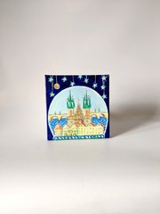 Whimsical Prague Original Oil Painting, Folk Art Cityscape Oil on Canvas 6×6 in