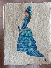 Original Painting OOAK – Victorian fashion Lady dress Blue Shabby chic –