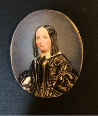 Miniature Portrait Lady Hand Painted Civil War Period Brooch Victorian Brooch