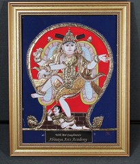 Tanjore Nataraja Shiva Painting 22K Gold Foil Framed Signed 2004