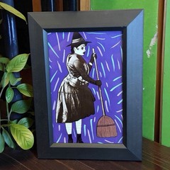 Original Painting Witch Woman With Broom Ooak Framed Horror Gothic Art Halloween