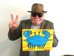 Outsider folk Art Original Painting on wood Seafood Maryland Blue Crab Dan C