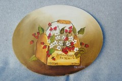 Strawberry Patch Berry Tote Painting Original Signed Canvas by Marlene Primitive
