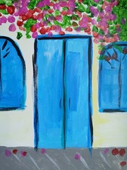Expressionism/Abstract Blue Door 11×14 Signed Colorful Hand Made Art Painting