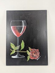 Wine Glass with Rose 12inx16inx0.5in Acrylic Painting