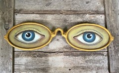Antique Folk Art Assemblage Optometrist Trade Sign Painting by Dee Sprague