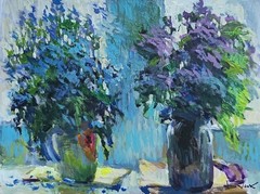 Oil painting flowers on windowsill Still life Ukrainian painter Cardboard art