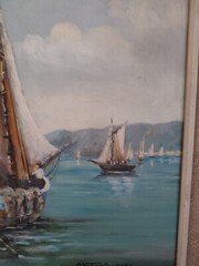 Marine P. VOLODTCHENKO Painting Oil On Isorel Animated ‚Fishermen‘ Circa 1950 🎨