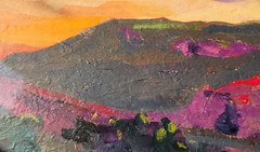 Colorado Rockies Abstract Original Painting Signed Lucero, 2007, Dramatic Sunset