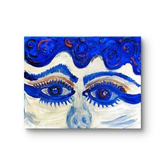 Blue Lady Eyes Unique Abstract Expressionism Wall Art Canvas Acrylic 11×14