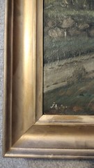 Antique 1898 Canvas Painting of English Cottage, 24 1/8″ x 17″