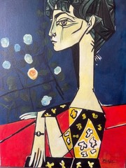 Pablo Picasso , Painting Oil On Canvas , signed stamped vintage 50 x 70 cm