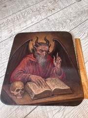 Antique PAINTING Oil skull devil Gothic MEMENTO MORI VICTORIAN vanitas art old