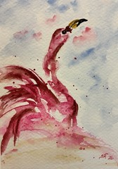 Original Watercolor Flamingo 4”x6” Signed Collectible Brand New-Not A Print!