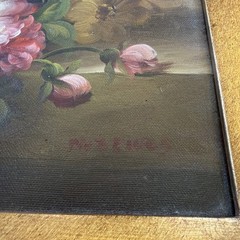 15.5″x13.5″ Ornate Gold Framed Floral Still Life Painting Roses Bouquet SIGNED
