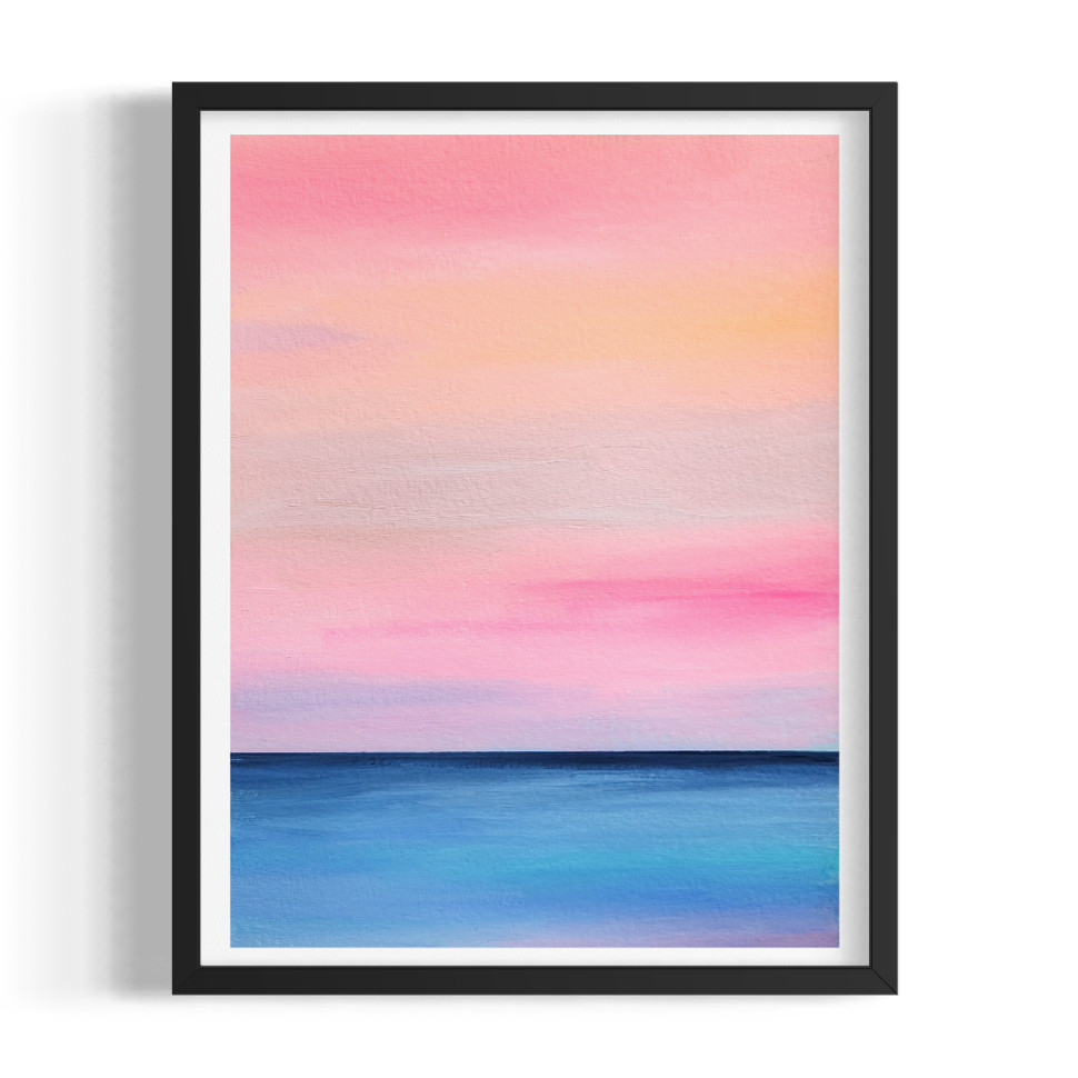 Original Abstract 9×12 Coastal Seascape Painting Pink Wall Art Living Room