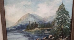 Original Oil Painting Landskape Mountains Lake Forest Signed Katie