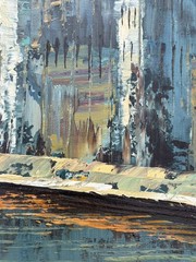 Oil Painting Coastal Cityscape MCM Vtg Landscape Modern Skyscrapers Signed Rodge