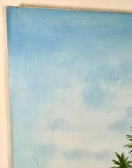Oil Painting Canvas SEASCAPE Ocean Beach Palms, 12”x 24” signed By NIELSON
