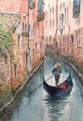 Original Arts Painting VENICE ITALY A Walk Through the GRAND CANAL on GONDOLA A4