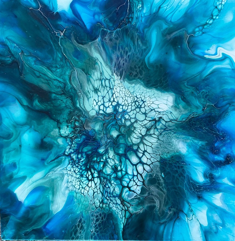Sea Holly, Abstract Painting by Beth Carroll,, Stretched Canvas, 15.75″x16″x2″