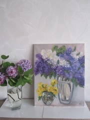 bouquet of lilacs original oil painting, dandelions oil painting, flowers art