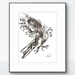 Original Abstract Expressionism 9X12 Owl in Air Charcoal Handmade Signed 11