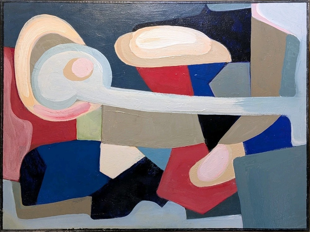 Vintage Modernist Biomorphic Painting Abstract Expressionism Hartford CT Folk