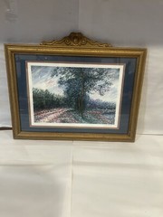 Emily James Naples FL Watercolor Painting Signed Titled Road By The Lake Framed