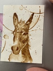 Aceo Original Coffee Donkey Painting Western Miniature Realism ATC Art Gift