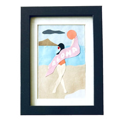 Hawaii Beach Girl Cut Paper Art Honolulu Diamondhead Waikiki Summer Vacation HI