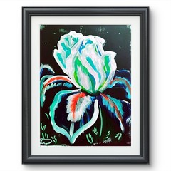 Original art 14 X 11 White Flower CANVAS Colorful Modern Art Acrylic Painting