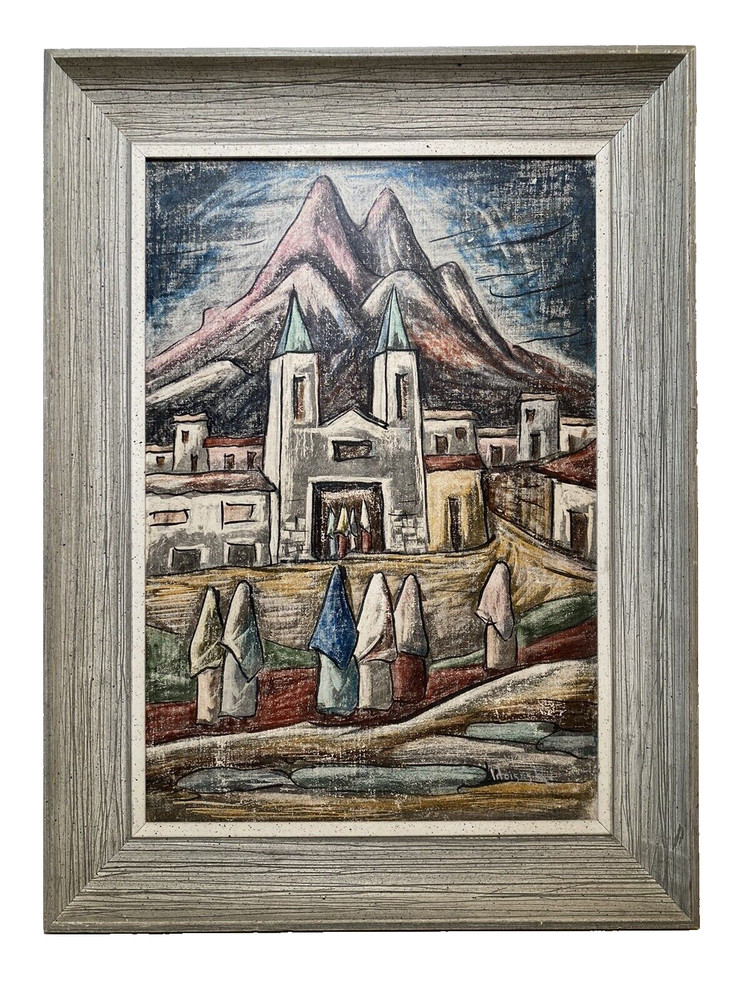 RAPHAEL MOISES MEXICO MODERNIST OLD MISSION MURAL STYLE MID CENTURY PAINTING