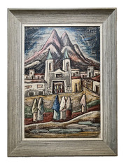 RAPHAEL MOISES MEXICO MODERNIST OLD MISSION MURAL STYLE MID CENTURY PAINTING