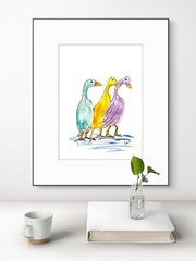 Original Abstract Expressionism 9×12 Ducks Colorful Signed Kids Room Art 22