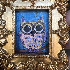 Whimsical Owl,cute, original miniature painting,small,mini