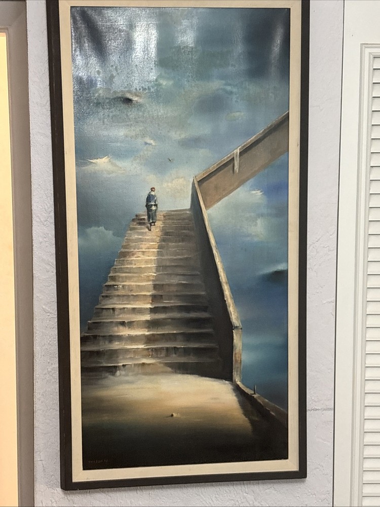 Robert Watson ‚The End Of Road ‚ SignedSurrealist Oil PaintingCardboard Original