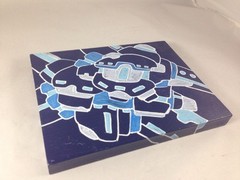 Abstract Painting Blue Robotic Acrylic Wood Panel Robotic Biomorph Abstraction