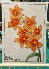 ACEO Painting by M. Hackney Orange Flowers Watercolor, Signed Original, 2.5×3.5″