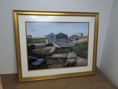 Elsie Dresch Painting Framed Boathouse Landscape Boat Nature