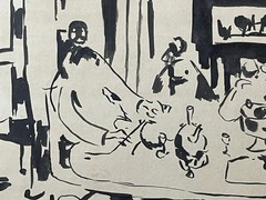 MARCEL MOULY drawing and painting on old paper signed stamped vintage