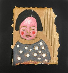 Woman Portrait Painting Quirky Naive Outsider Primitive Art Polka Dots Miz Katie