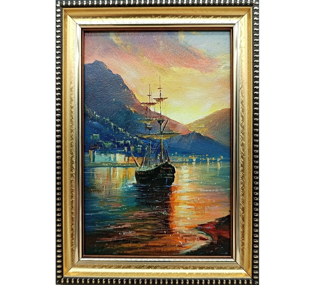 Sailboat Original Oil Painting 4×6 Framed Signed Yacht Marine Seascape Sea Art