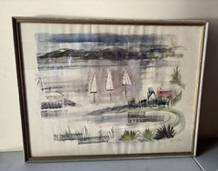 Alfred Birdsey 1912-1996 Bermuda Original Art Watercolor Painting 27×20” Framed