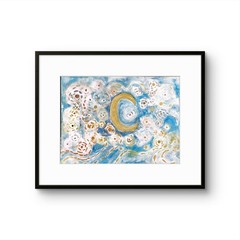Moon And Stars Contemporary Pop Art Watercolor Painting 9×12 Signed