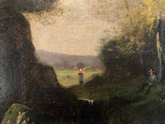 Painting Oil on Canvas Farmer 1850 to Identify Landscape Xixth Hst Antique Art