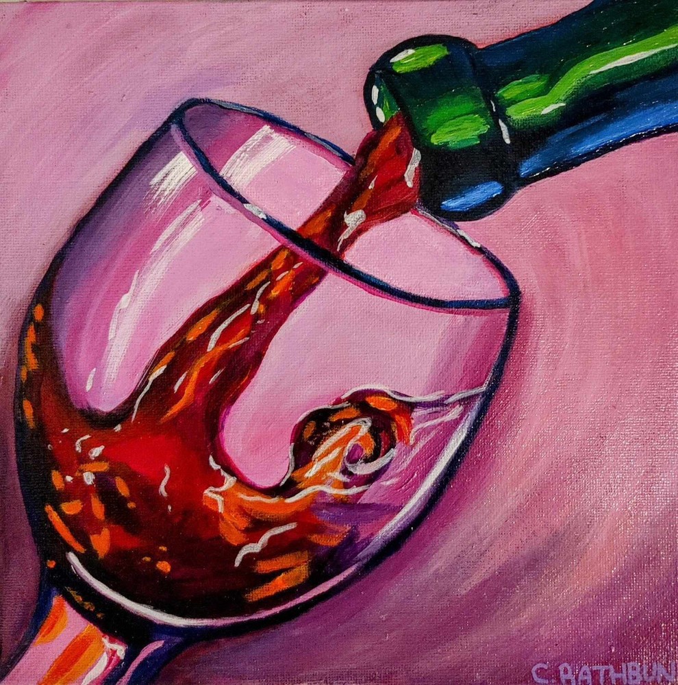 Red Wine Bottle Acrylic Painting 8×8” On Canvas Panel Glass Connecticut Artist