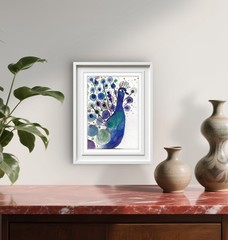 Peacock Vibrant Abstract Original Expressionist Watercolor 5×7 Painting Signed