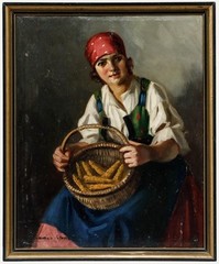 Istvan Szasz (1878-1965) – Mid 20th Century Oil, Girl with Basket of Corn